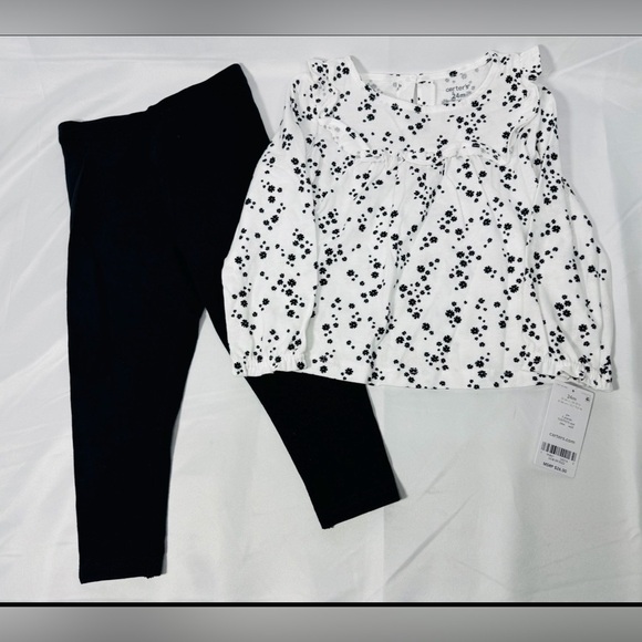 Carter's Other - Carter’s Toddler Girl Outfit Floral Set 24M Flower Top Black Leggings Pants NWT